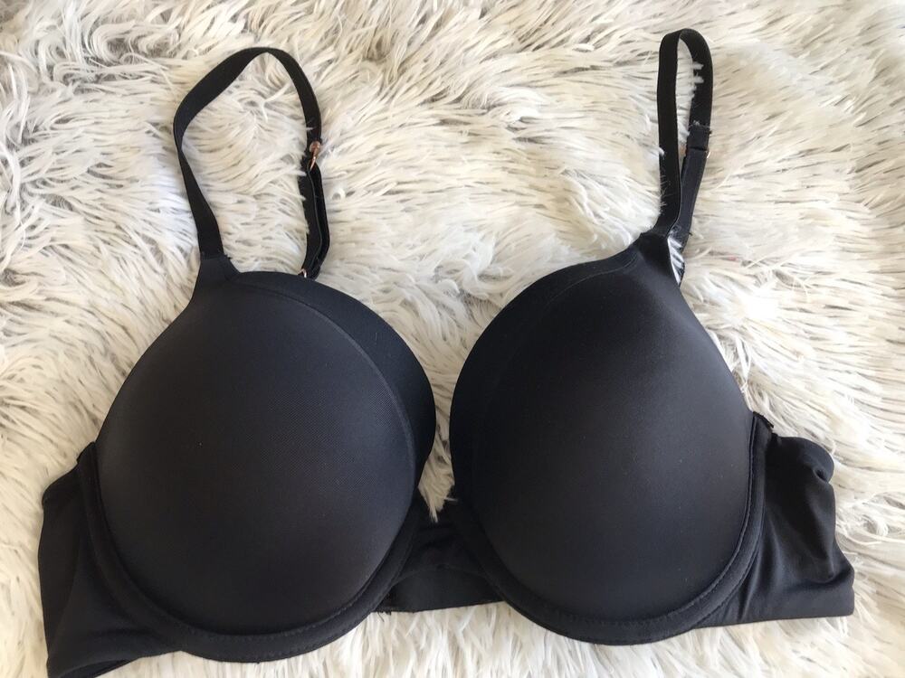Women Secret Treasures Intimates Push-up Solid Black T-Shirt Bra 34C Underwired